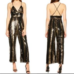 Bardot Black and Gold Sequin Jumpsuit